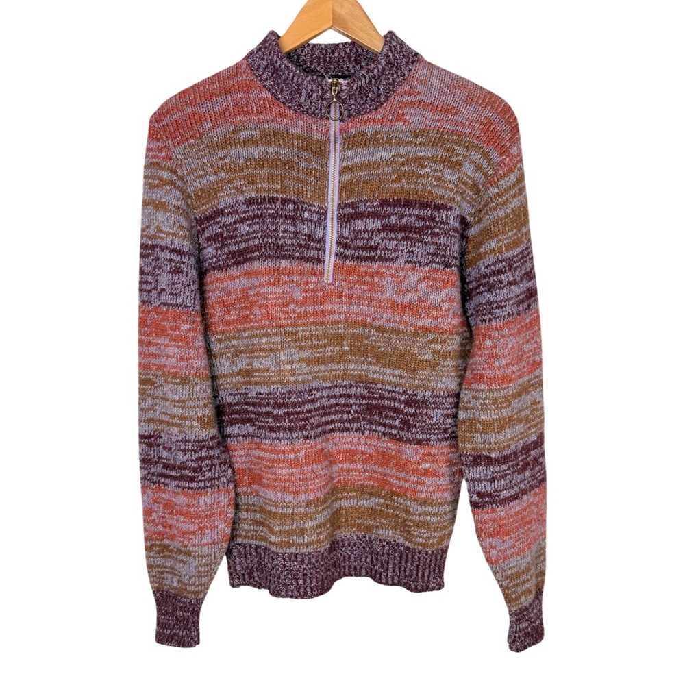 Vintage Campus Wool Blend 1/4 Zip Striped Sweater Preppy Mock neck Unisex